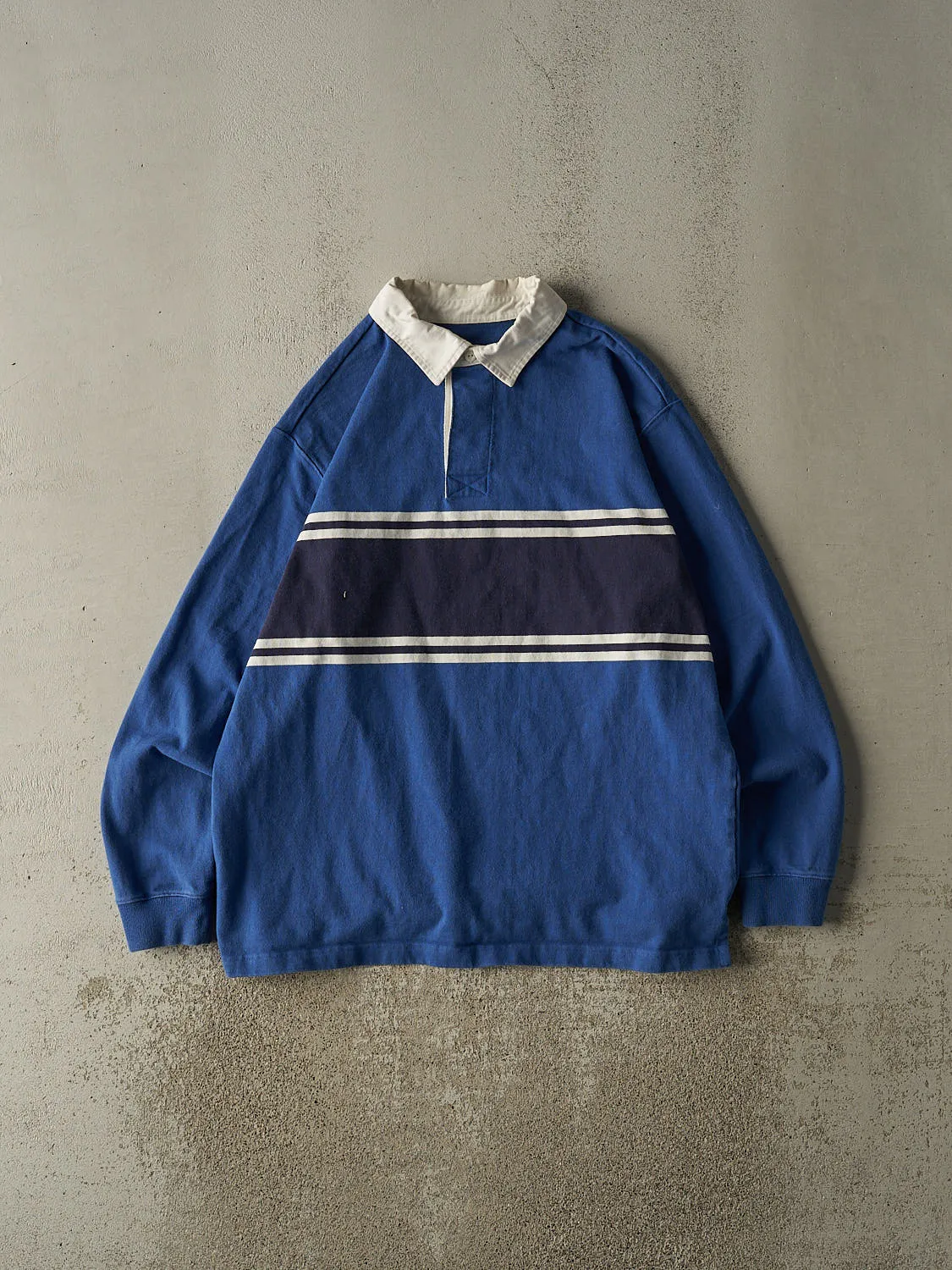Vintage Y2K Blue Striped Rugby Long Sleeve (XL) sold by Rebalance Vintage