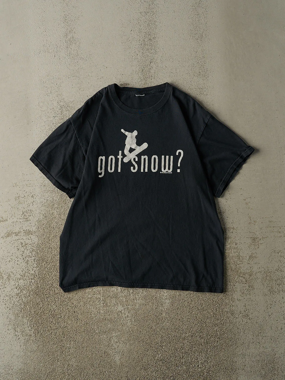 Vintage Y2K Faded Black "Got Snow?" Slogan Tee (M) sold by Rebalance Vintage