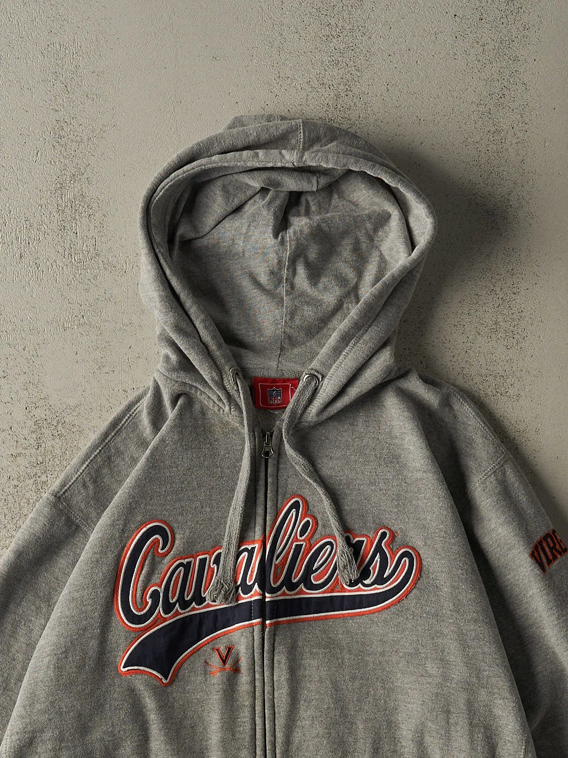 Vintage Y2K Grey University of Virginia Cavaliers Embroidered Zip Up Hoodie (XL) sold by Rebalance Vintage product image thumbnail 2