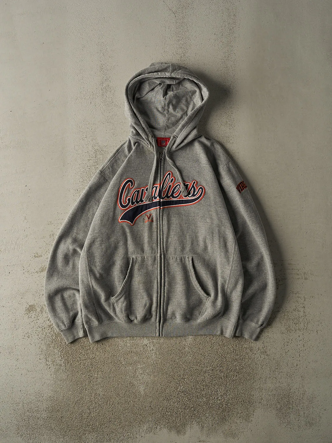 Vintage Y2K Grey University of Virginia Cavaliers Embroidered Zip Up Hoodie (XL) sold by Rebalance Vintage