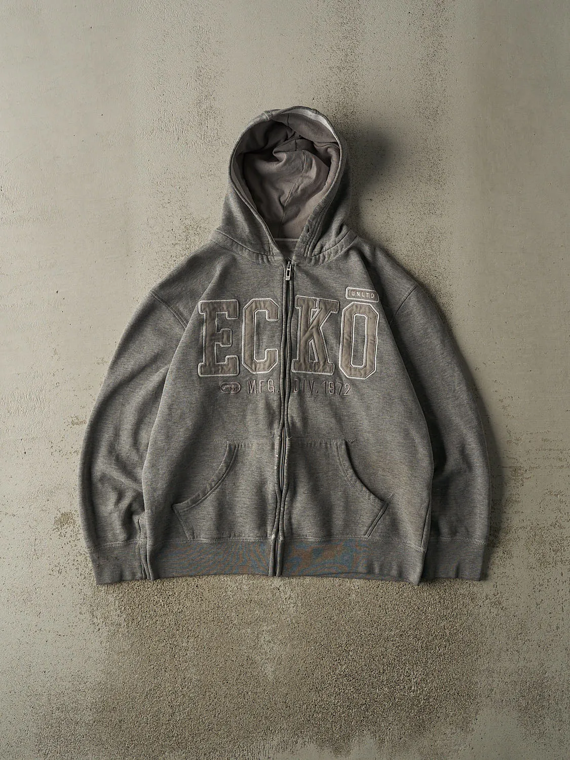 Vintage Y2K Grey Ecko Embroidered Zip Up Hoodie (M/L) sold by Rebalance Vintage