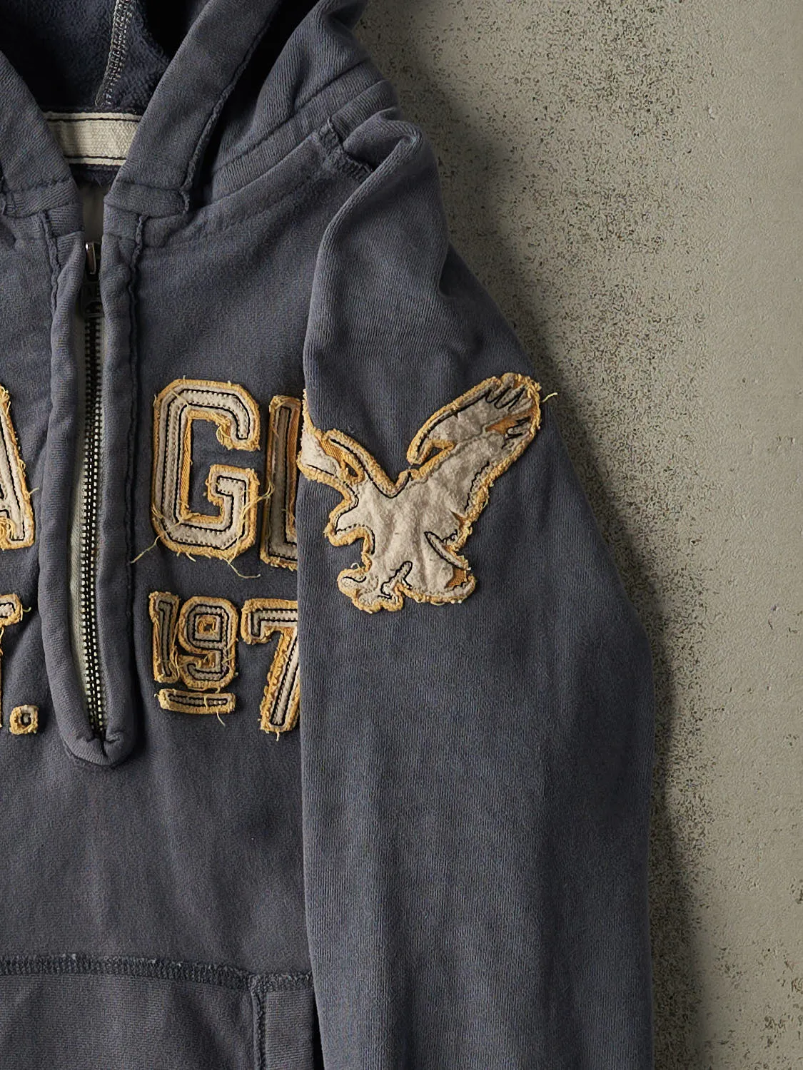 Vintage Y2K Sun Faded Navy American Eagle Quarter Zip Hoodie (M) sold by Rebalance Vintage product image thumbnail 4