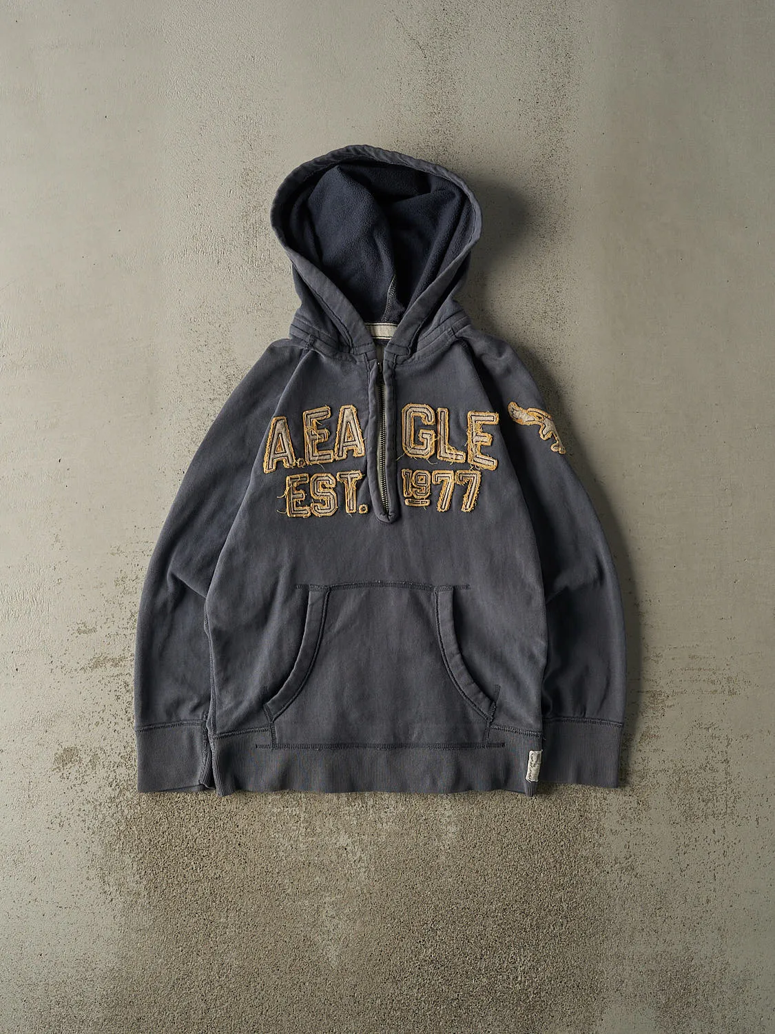 Vintage Y2K Sun Faded Navy American Eagle Quarter Zip Hoodie (M) sold by Rebalance Vintage