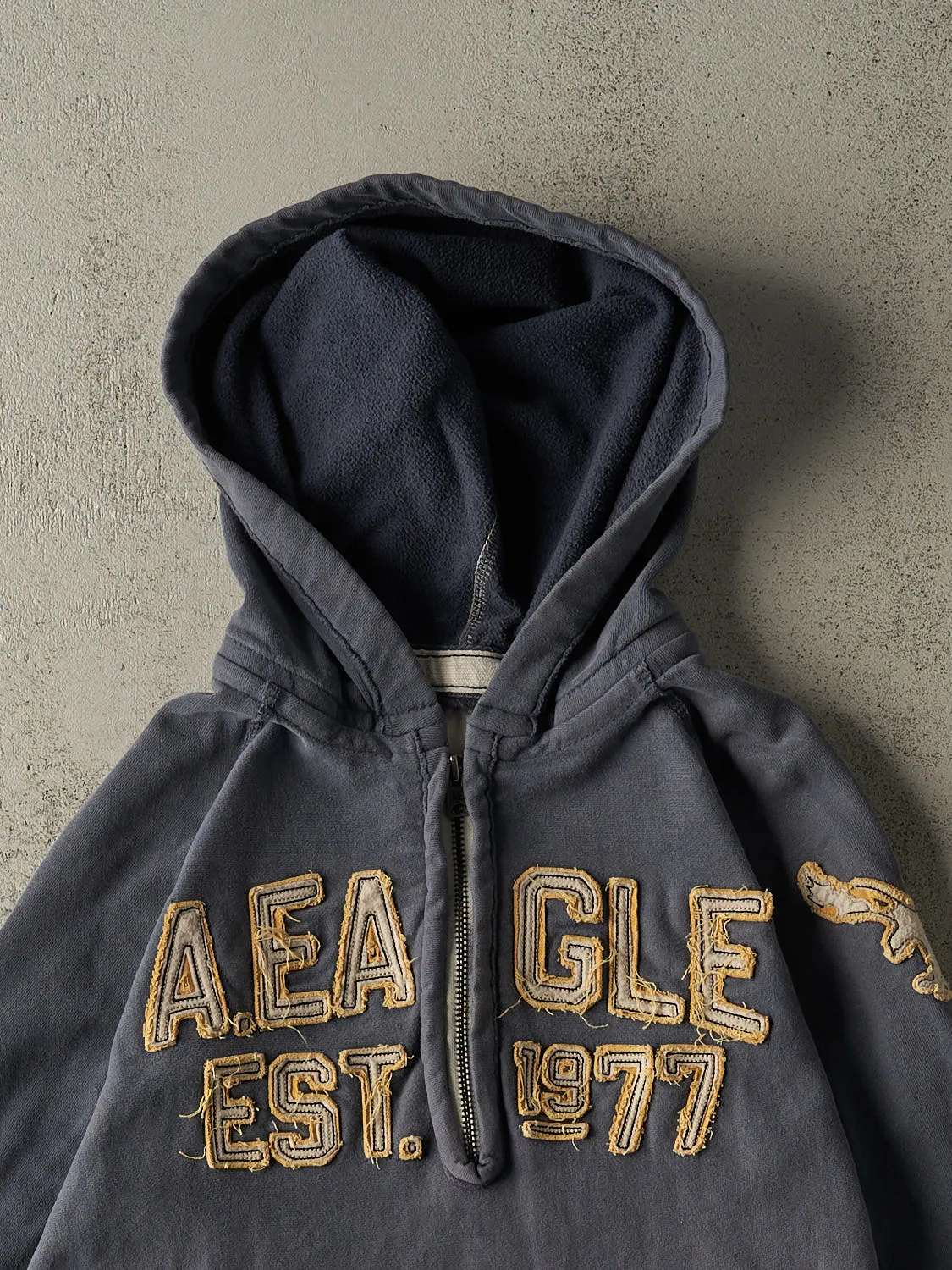 Vintage Y2K Sun Faded Navy American Eagle Quarter Zip Hoodie (M) sold by Rebalance Vintage product image thumbnail 2