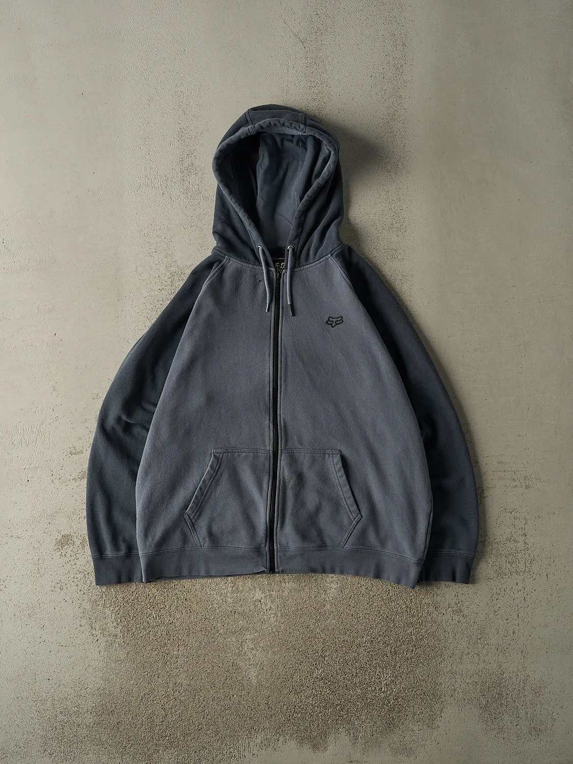 Vintage Y2K Slate Blue Fox Racing Zip Up Hoodie (XL/XXL) sold by Rebalance Vintage