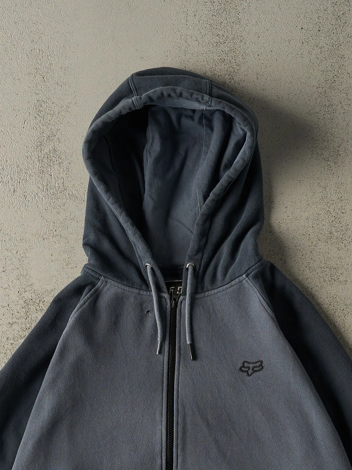 Vintage Y2K Slate Blue Fox Racing Zip Up Hoodie (XL/XXL) sold by Rebalance Vintage product image thumbnail 2