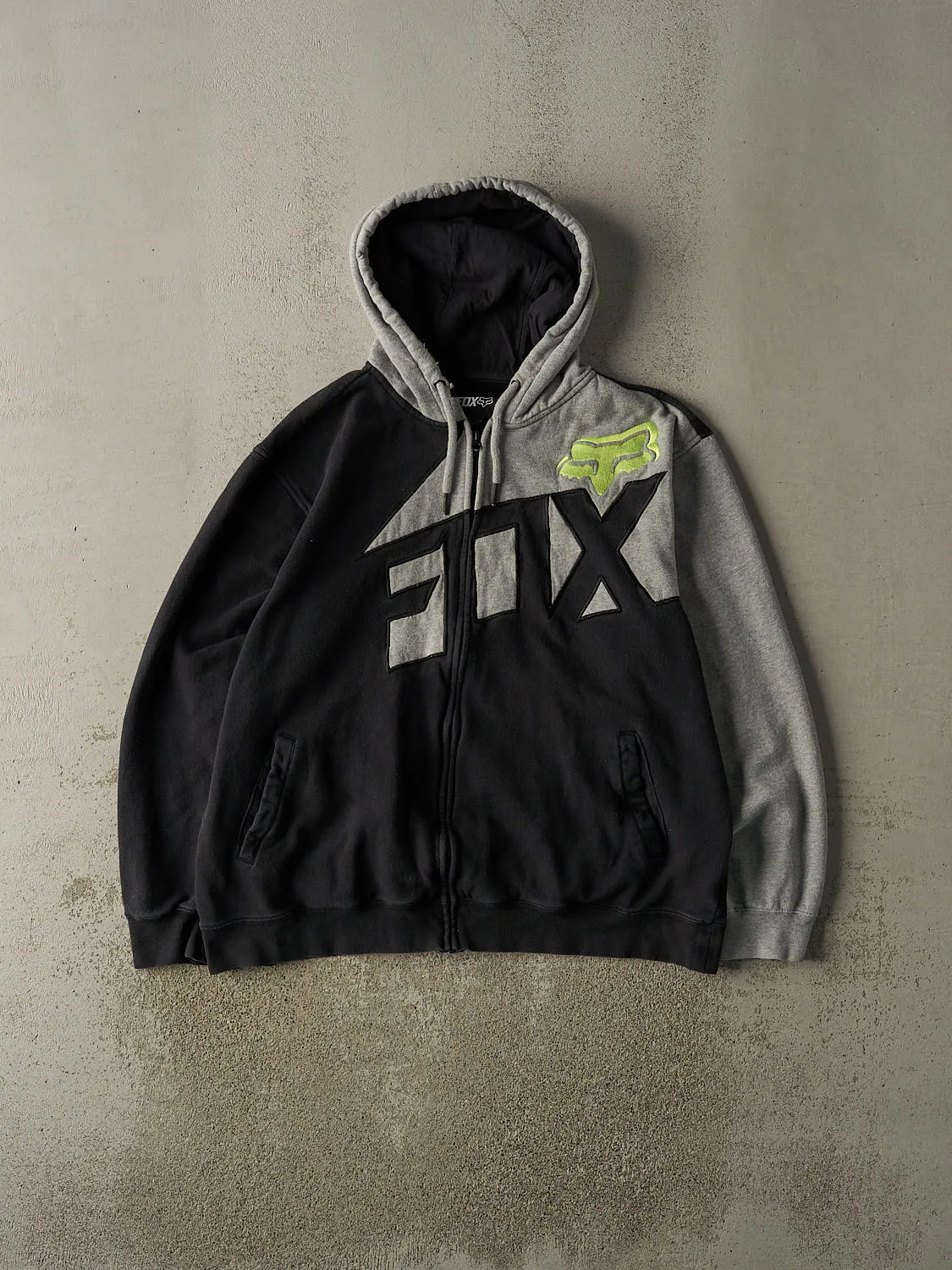 Vintage Y2K Black & Grey Fox Racing Embroidered Zip Up Hoodie (XL) sold by Rebalance Vintage