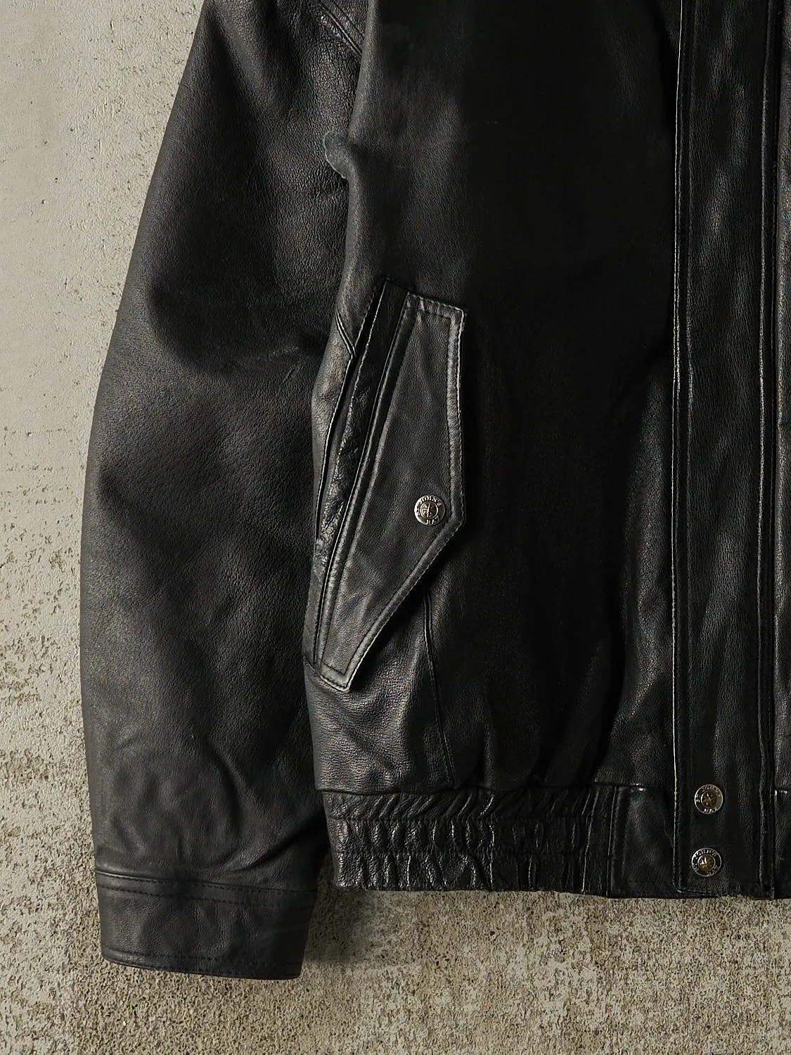 Vintage 90s Black St. John's Bay Leather Bomber Jacket (L/XL) sold by Rebalance Vintage product image thumbnail 3