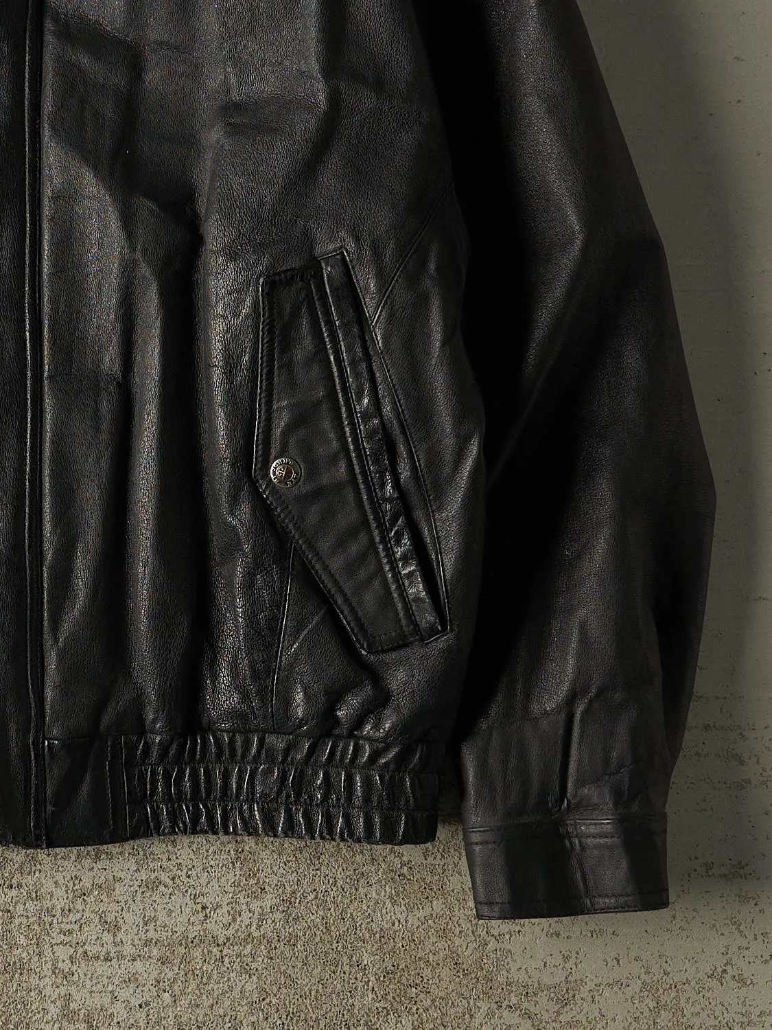 Vintage 90s Black St. John's Bay Leather Bomber Jacket (L/XL) sold by Rebalance Vintage product image thumbnail 4