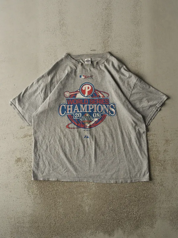 Vintage 08' Grey Philadelphia Phillies World Series Champs Tee (XL/XXL) made by Rebalance Vintage
