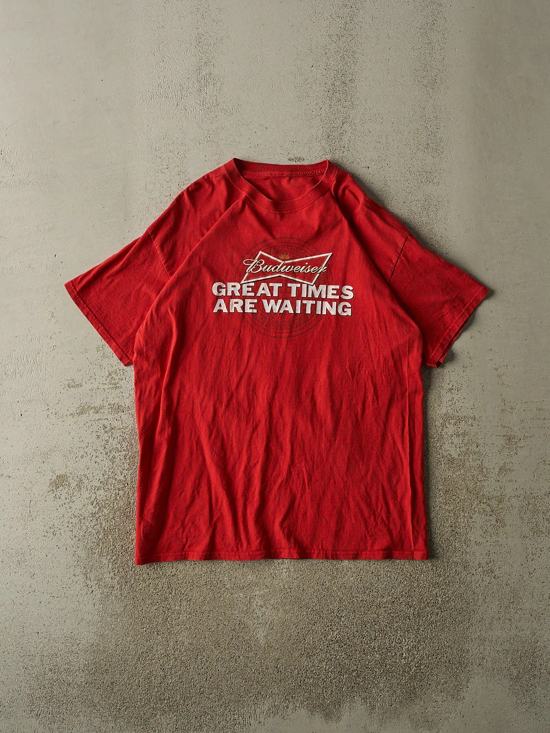Vintage Y2K Red Budweiser "Great Times Are Waiting" Tee (L/XL) sold by Rebalance Vintage