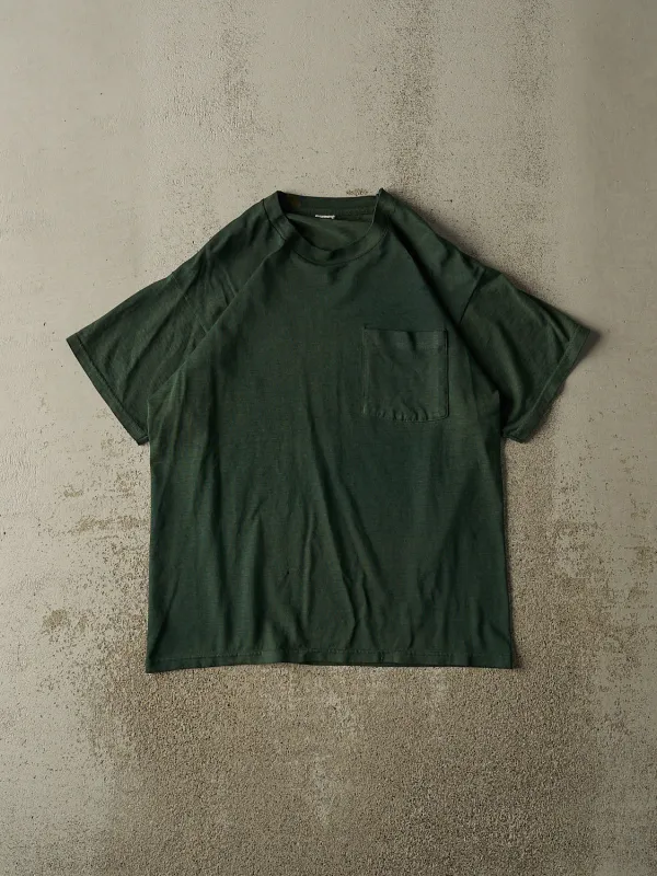 Vintage 80s Sun Faded Green Blank Pocket Ohio Construction Tee (L) sold by Rebalance Vintage