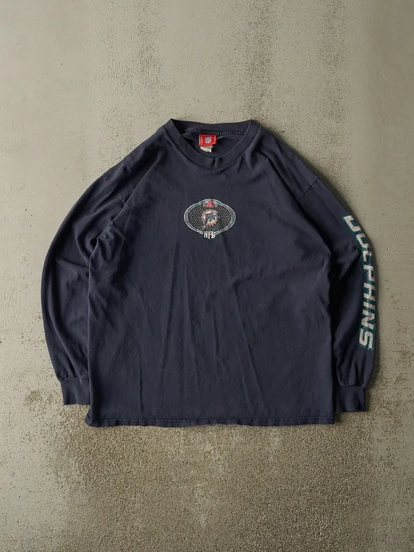 Vintage 90s Navy Blue Miami Dolphins Long Sleeve (L/XL) made by Rebalance Vintage
