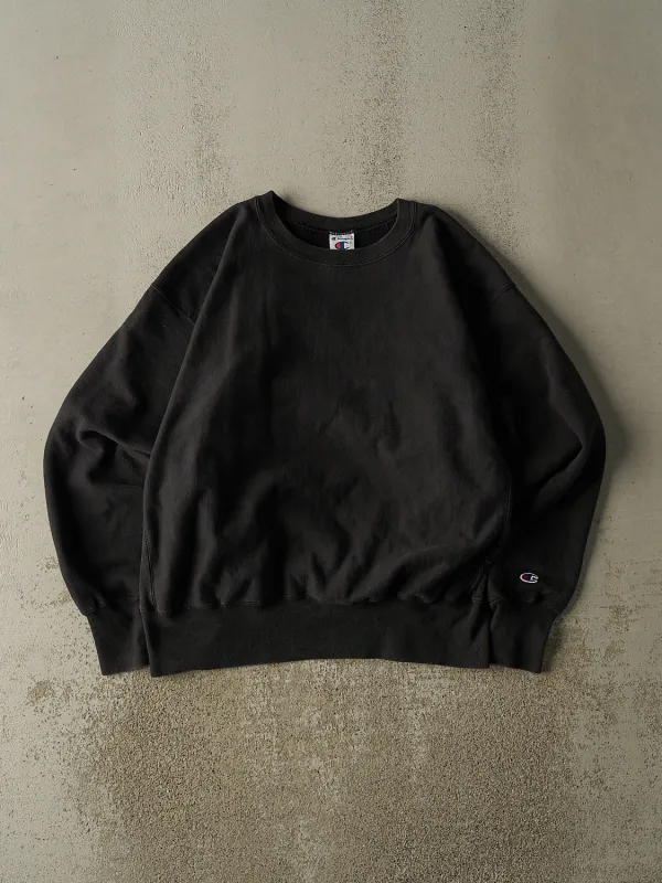 Vintage 90s Faded Black Champion Blank Crewneck (L) sold by Rebalance Vintage