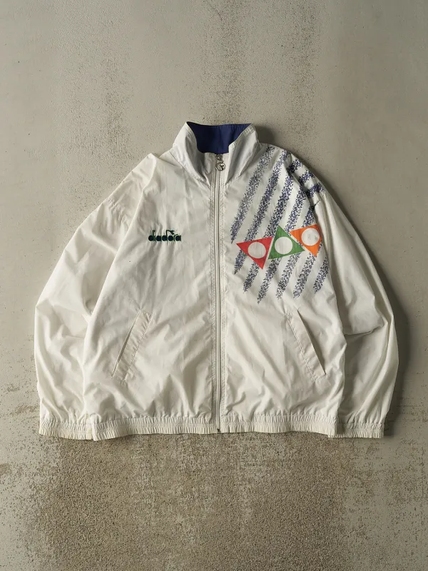 Vintage 90s White Diadora Zip Up Winbreaker Jacket (L/XL) made by Rebalance Vintage