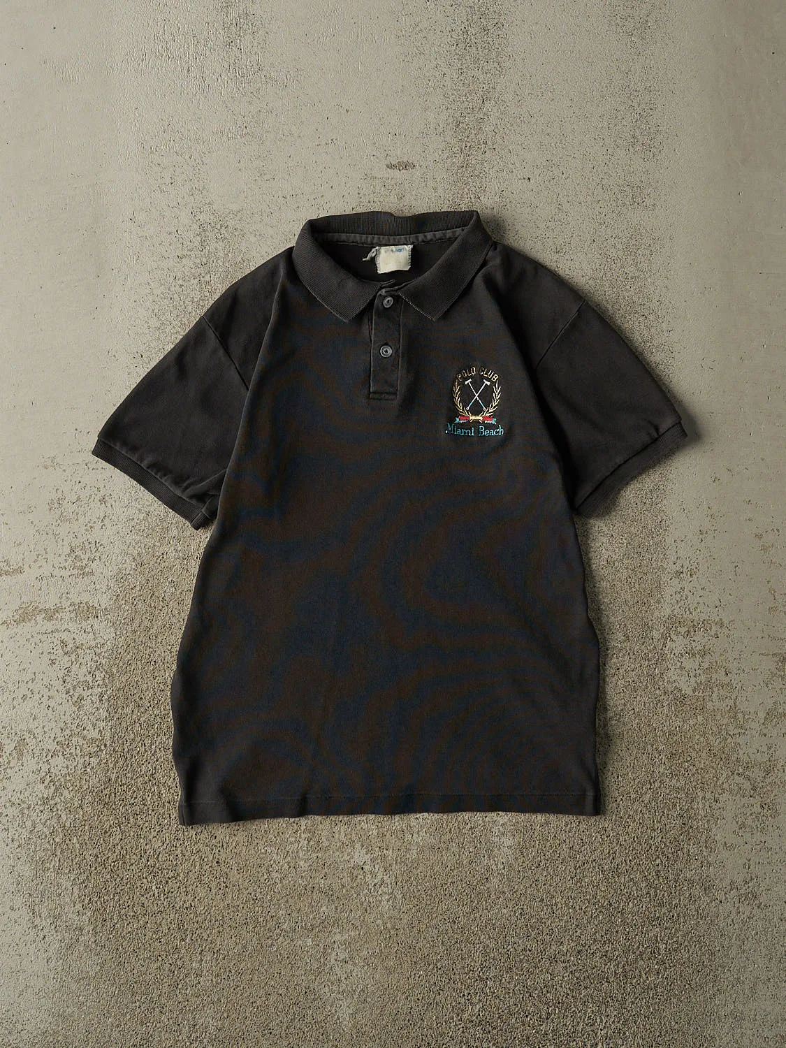 Vintage 80s Black Miami Beach Quarter Button Tee (S) sold by Rebalance Vintage