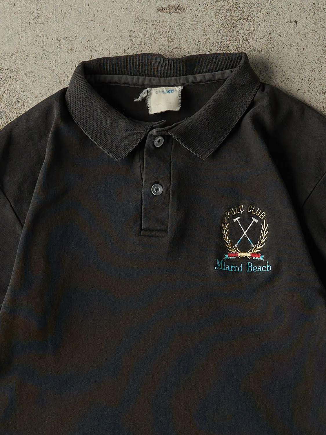 Vintage 80s Black Miami Beach Quarter Button Tee (S) sold by Rebalance Vintage product image thumbnail 2