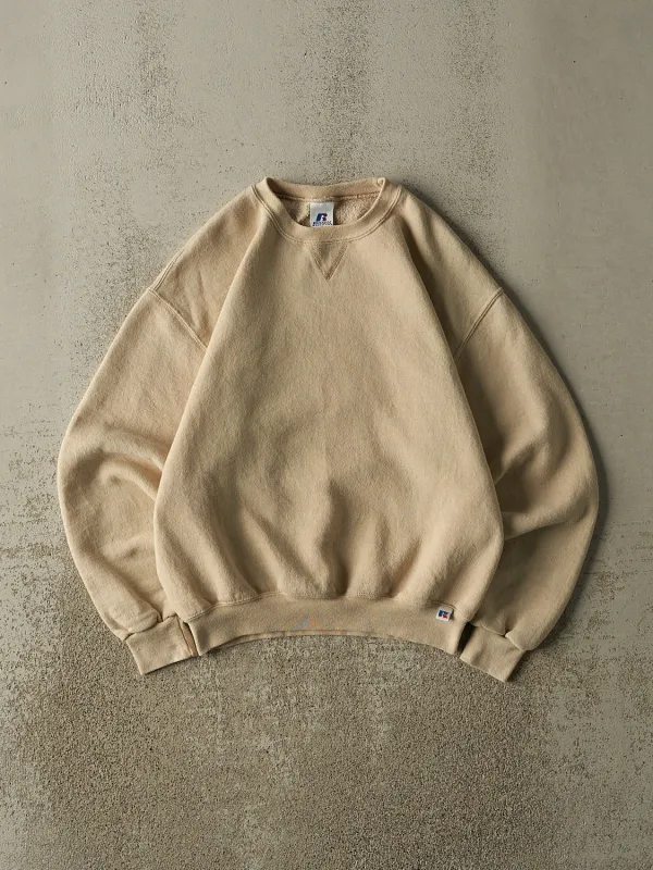 Vintage 90s Beige Russell Athletic Blank Crewneck (S) sold by Rebalance Vintage