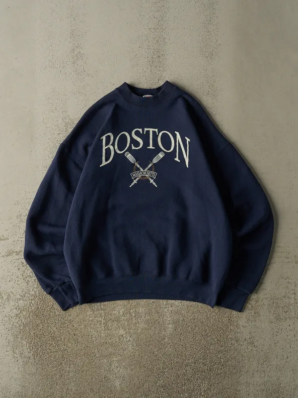 Vintage 90s Navy Blue Boston Crewneck (L/XL) made by Rebalance Vintage