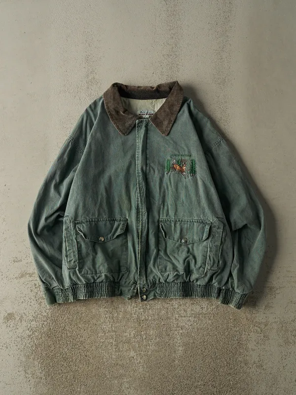 Vintage 80s Washed Green John Deere Embroidered Work Jacket (M/L) made by Rebalance Vintage