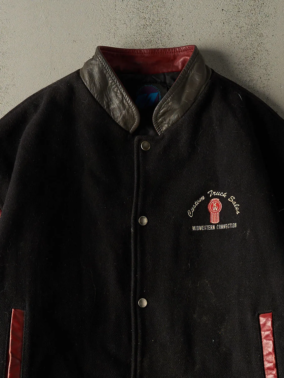 Vintage 90s Black Kenworth Embroidered Varsity Jacket (XL) sold by Rebalance Vintage product image thumbnail 3