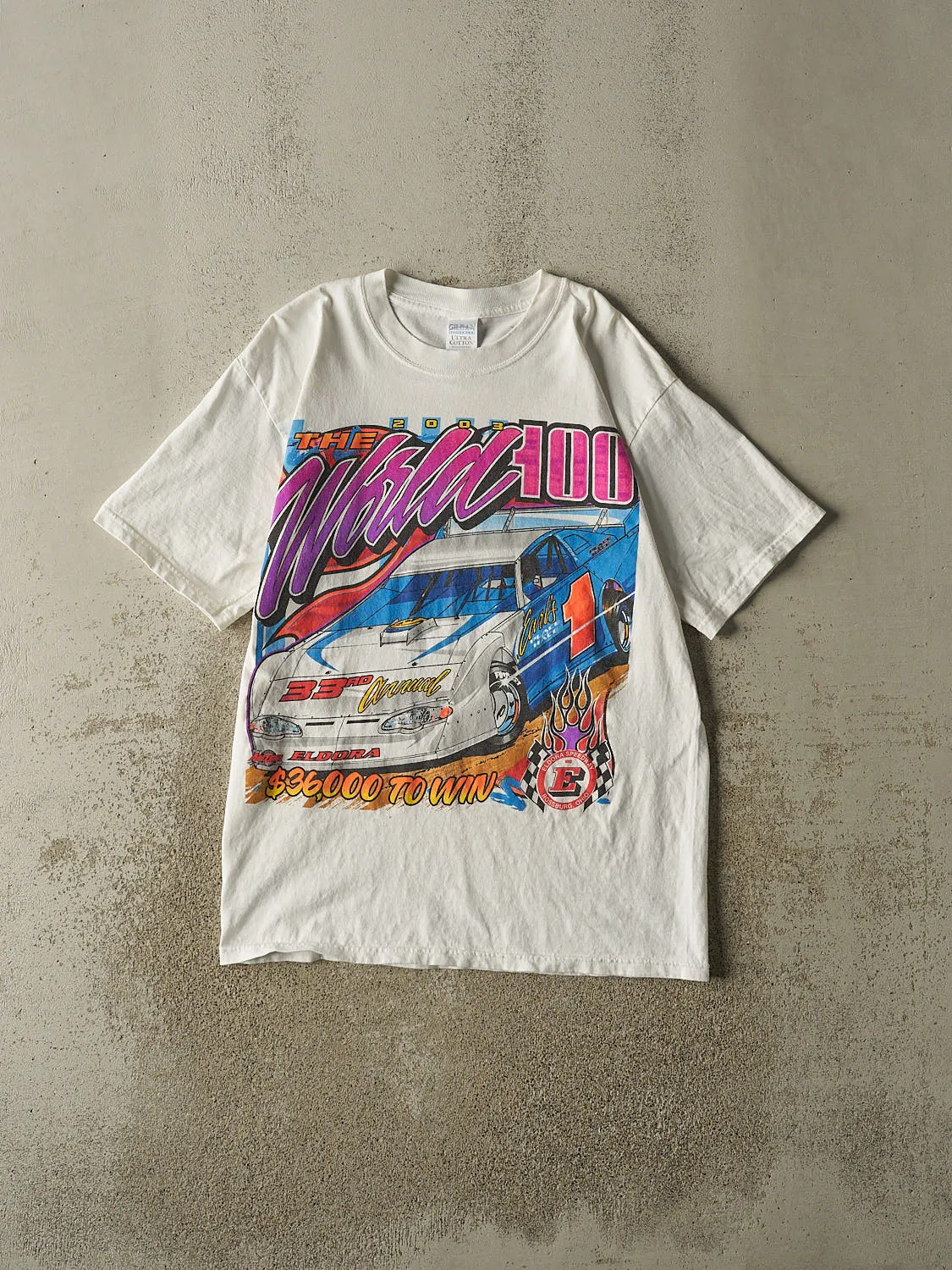 Vintage 03' White The World 100 Racing Tee (L/XL) sold by Rebalance Vintage