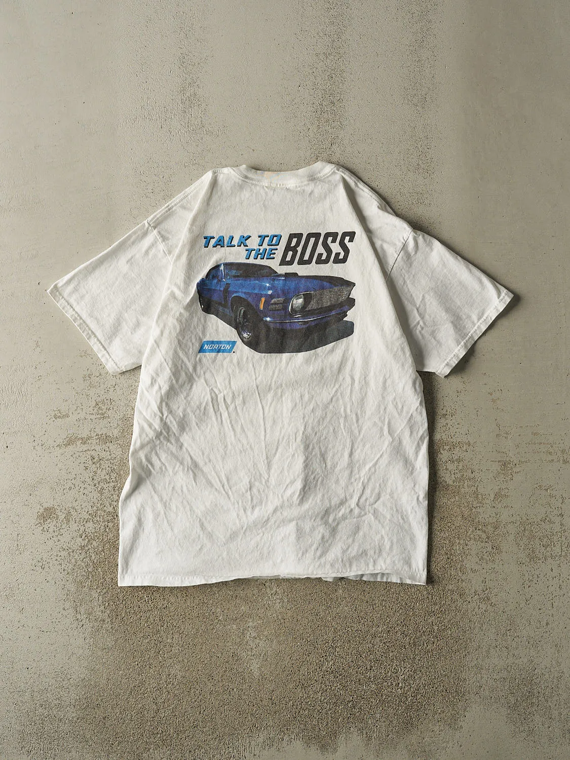 Vintage Y2K White Norton "Talk to the Boss" Tee (XL) sold by Rebalance Vintage product image thumbnail 2