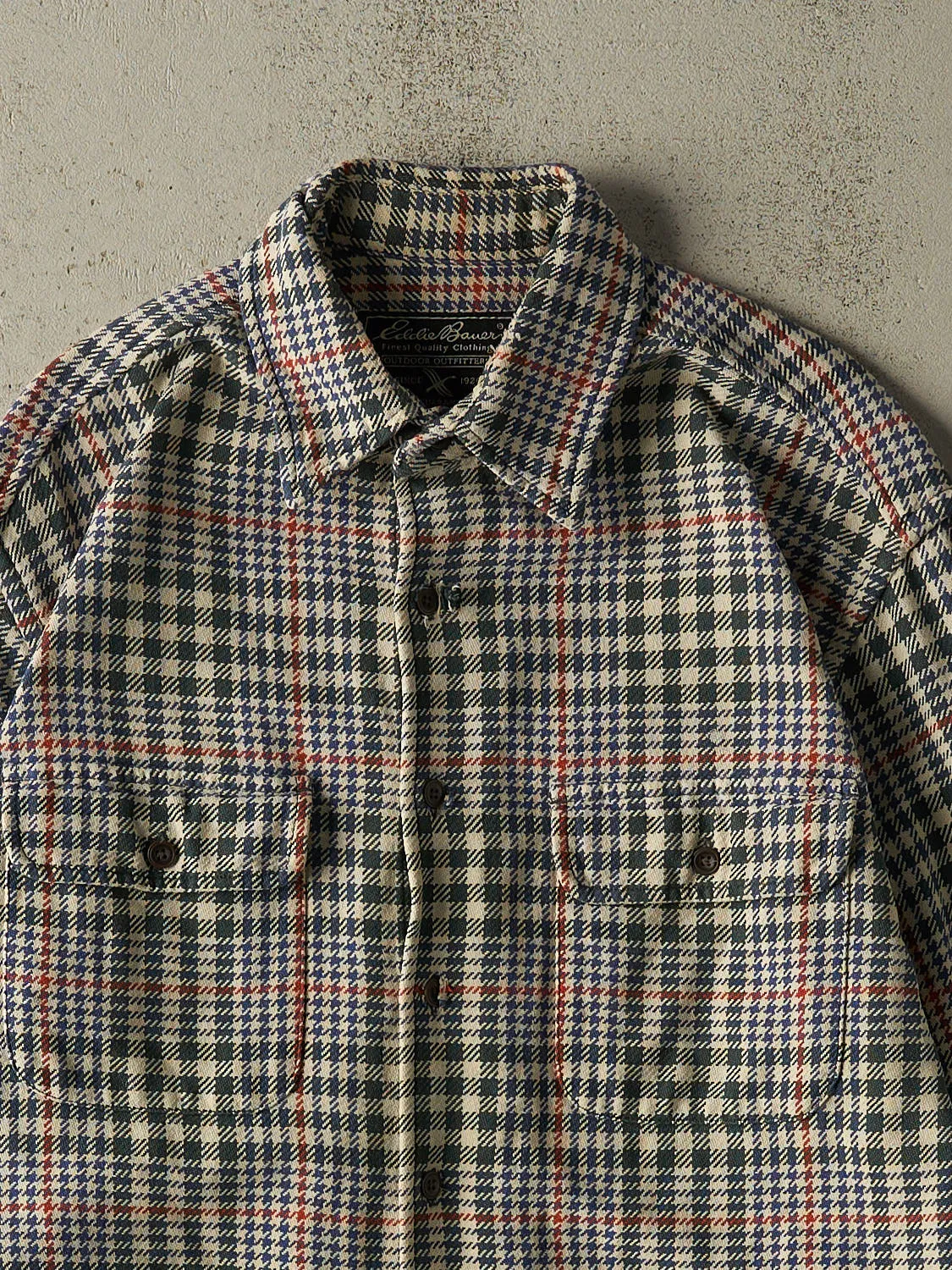 Vintage 90s Beige Eddie Bauer Plaid Button Up Long Sleeve (L/XL) sold by Rebalance Vintage product image thumbnail 2