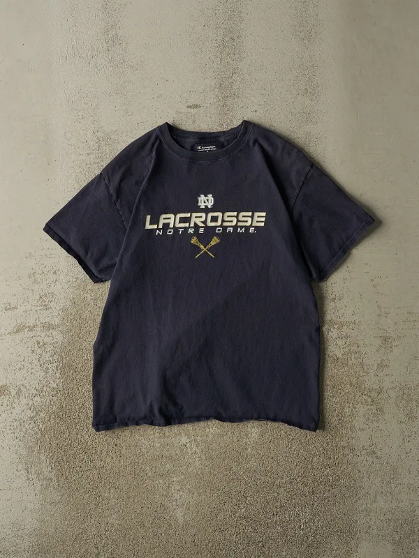 Vintage Y2K Navy Blue University of Notre Dame Lacrosse Tee (S/M) made by Rebalance Vintage