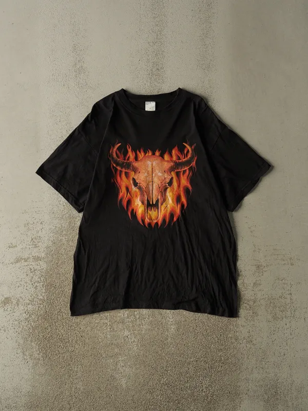 Vintage Y2K Black Flame Skull Tee (L/XL) made by Rebalance Vintage