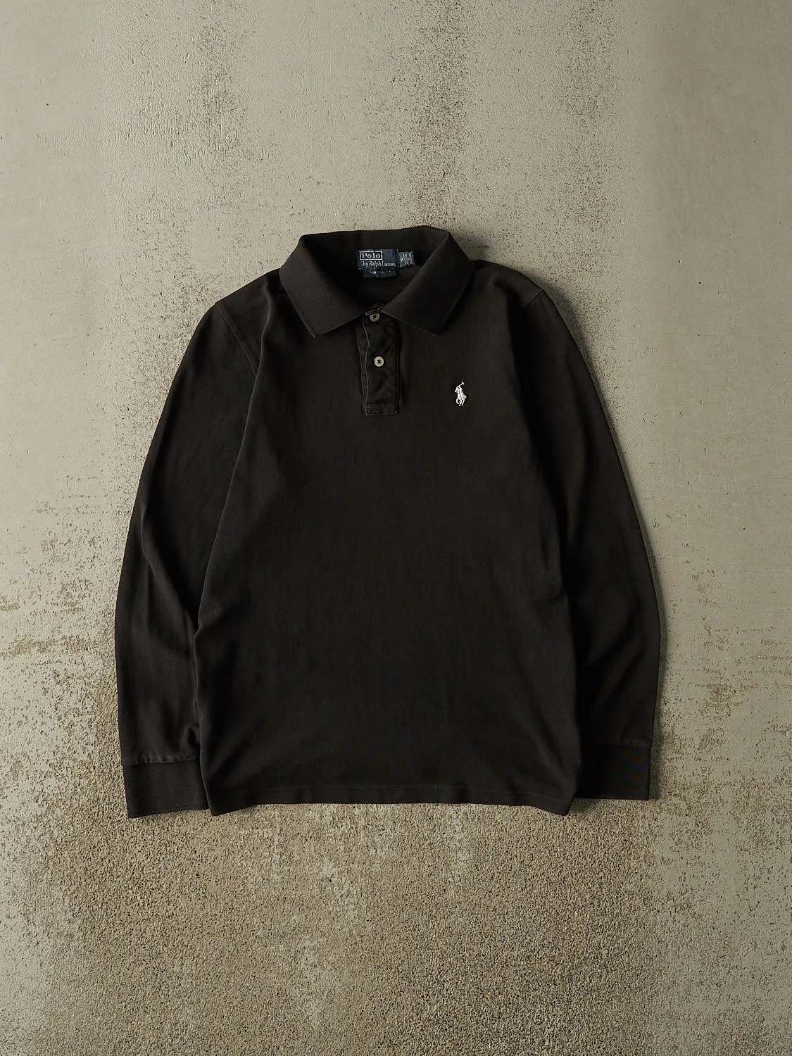Vintage 90s Black Polo Quarter Button Long Sleeve (XS/S) sold by Rebalance Vintage