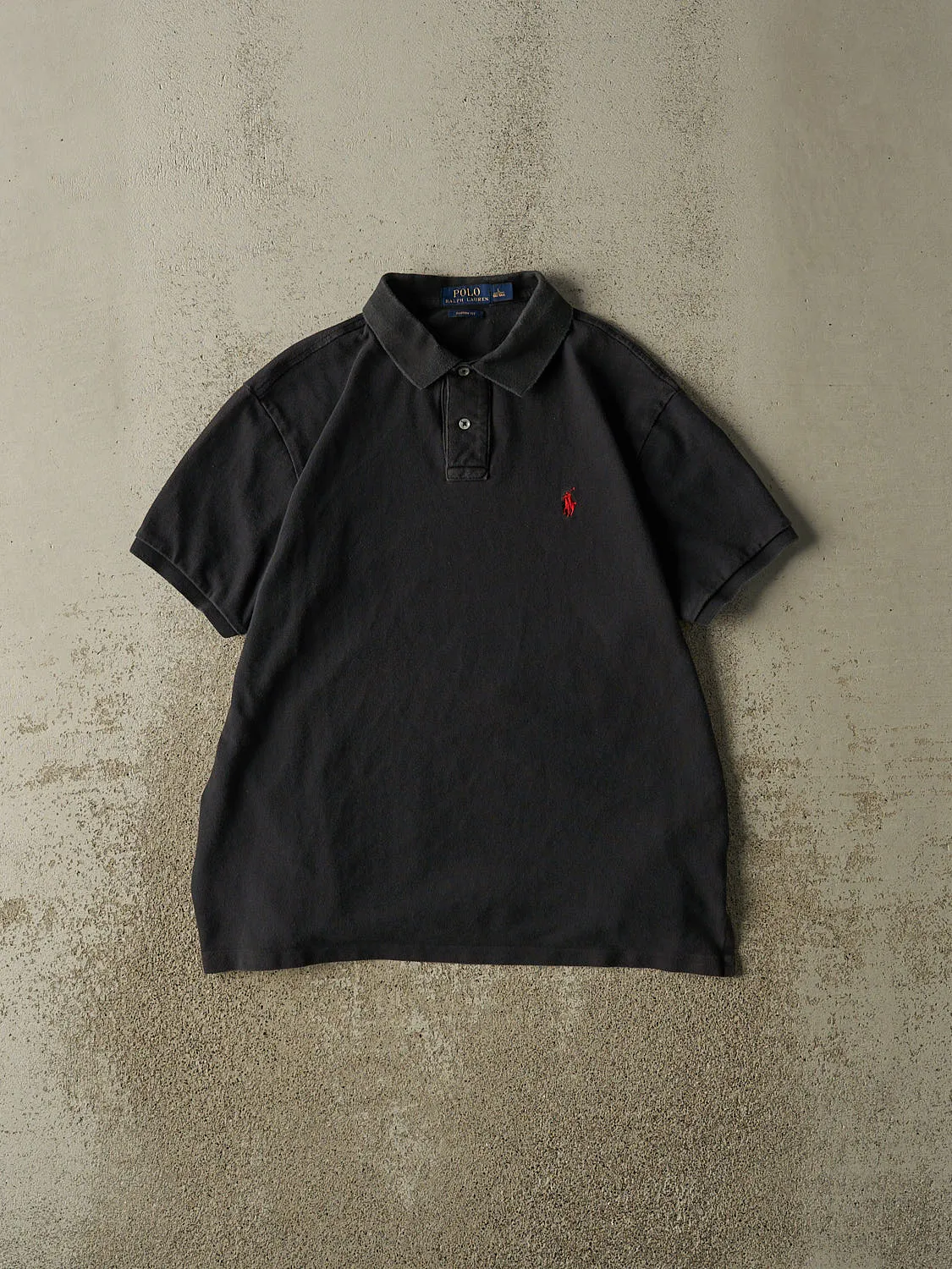 Vintage Y2K Faded Black Polo Quarter Button Tee (M) sold by Rebalance Vintage
