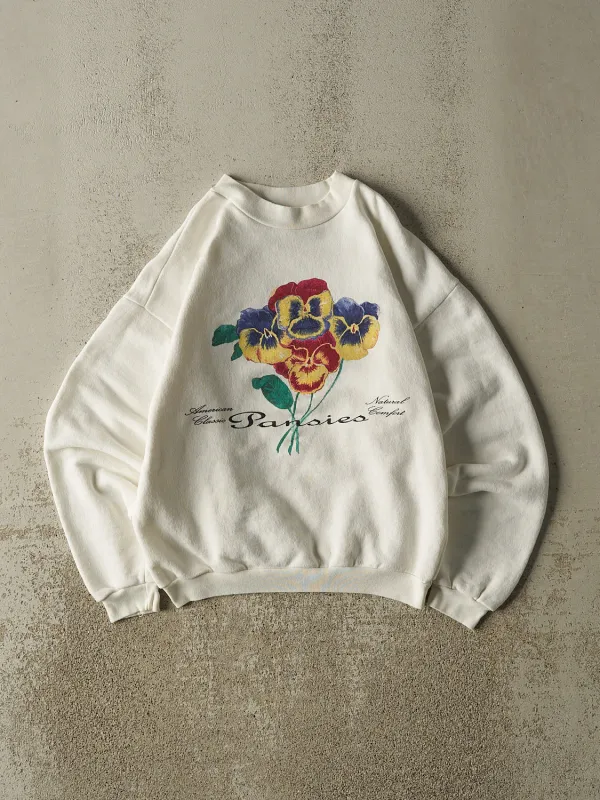 Vintage 80s White Pansies Crewneck (XS/S) made by Rebalance Vintage