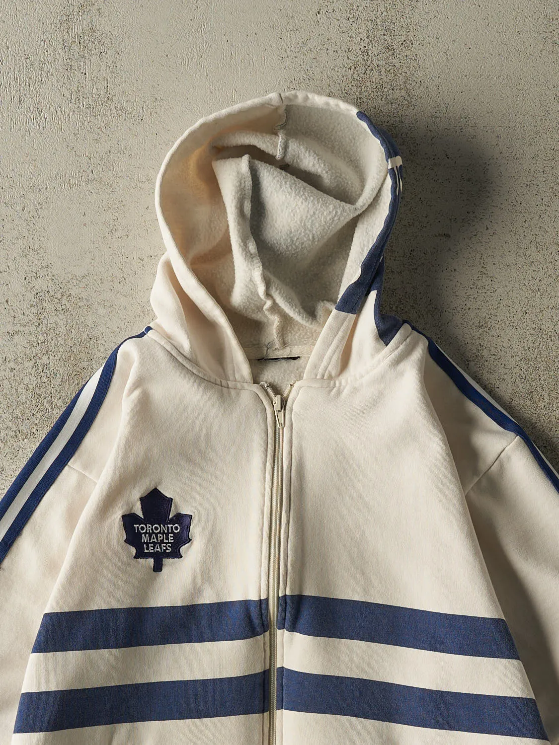 Vintage 90s White & Blue Toronto Maple Leafs Embroidered Zip Up Hoodie (XS) sold by Rebalance Vintage product image thumbnail 3