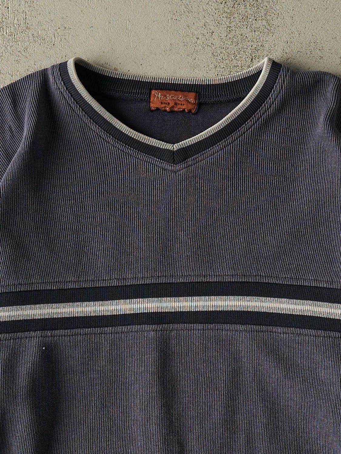 Vintage 90s Washed Blue Striped Textured Long Sleeve (XL) sold by Rebalance Vintage product image thumbnail 2