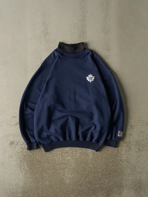 Vintage 90s Navy Blue Toronto Maple Leafs Embroidered Double Neck Sweater (L/XL) sold by Rebalance Vintage