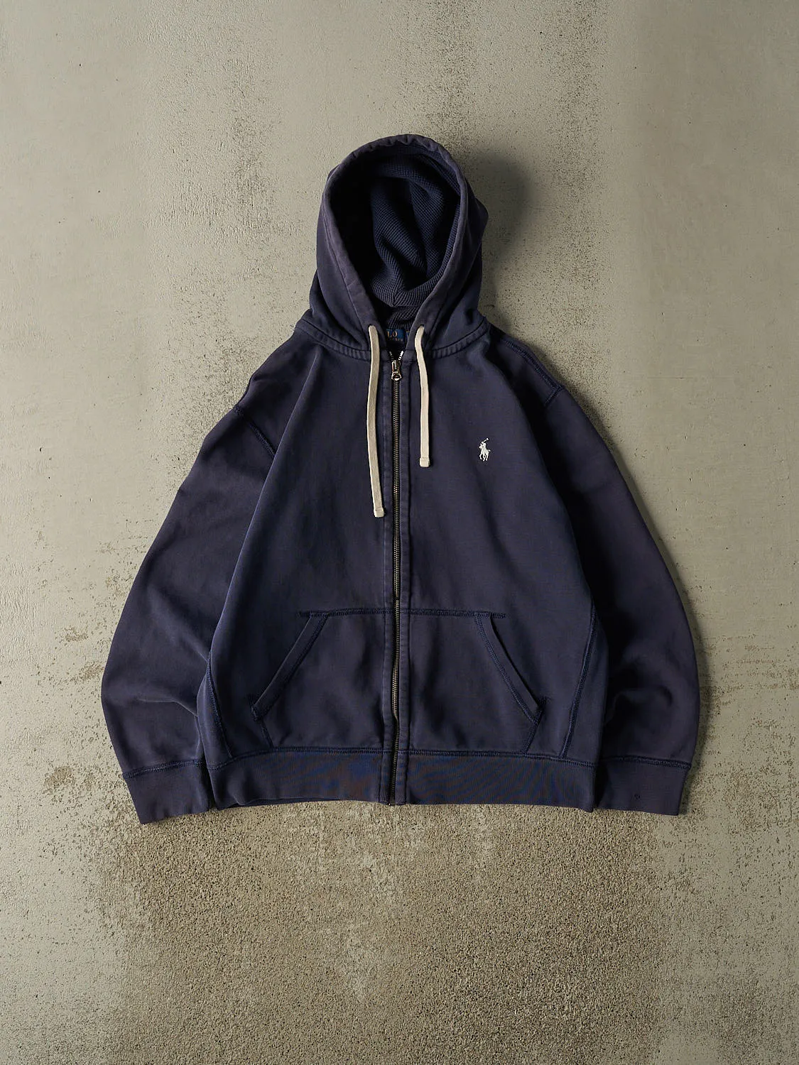 Vintage Y2K Navy Blue Polo Zip Up Hoodie (M/L) sold by Rebalance Vintage