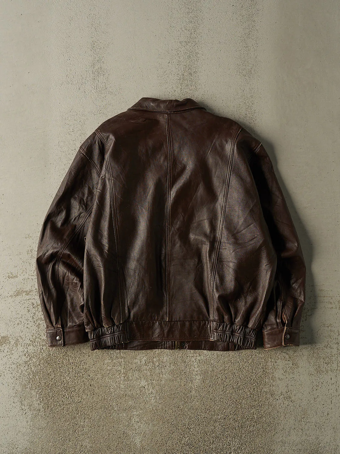 Vintage 80s Brown Leather Bomber Jacket (L/XL) sold by Rebalance Vintage product image thumbnail 3