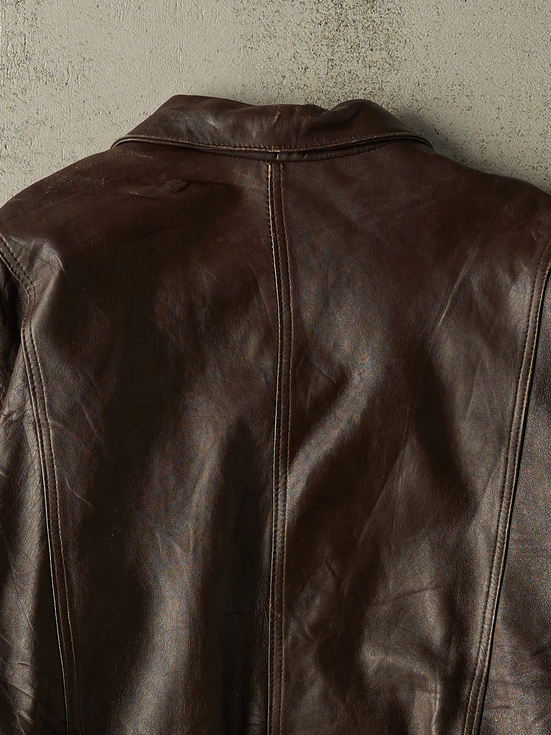 Vintage 80s Brown Leather Bomber Jacket (L/XL) sold by Rebalance Vintage product image thumbnail 5