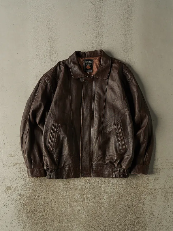 Vintage 80s Brown Leather Bomber Jacket (L/XL) made by Rebalance Vintage