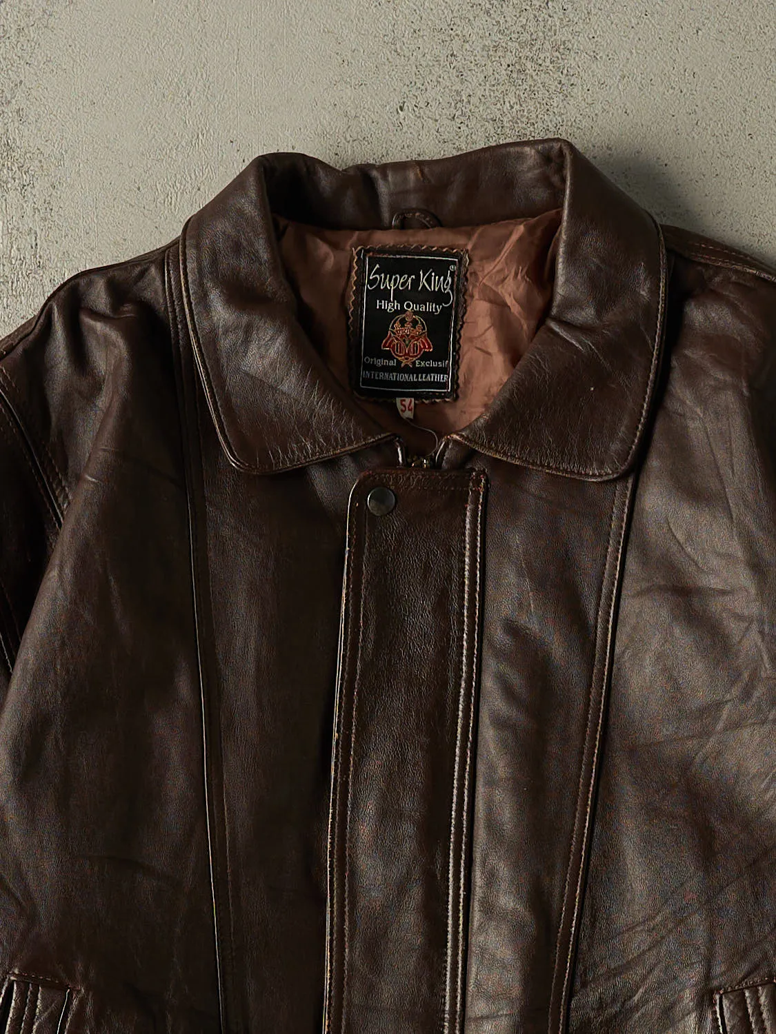 Vintage 80s Brown Leather Bomber Jacket (L/XL) sold by Rebalance Vintage product image thumbnail 4