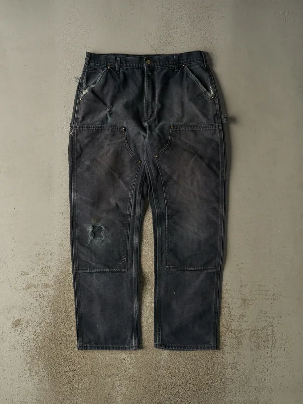Vintage 90s Faded Black Carhartt Double Knee Carpenter Pants (35x32) sold by Rebalance Vintage