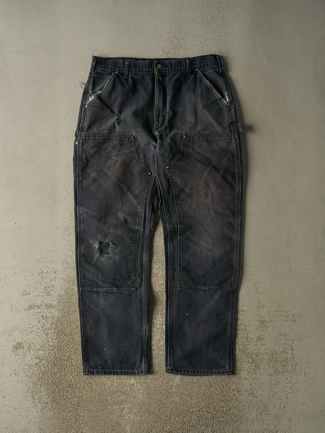 Vintage 90s Faded Black Carhartt Double Knee Carpenter Pants (35x32) sold by Rebalance Vintage