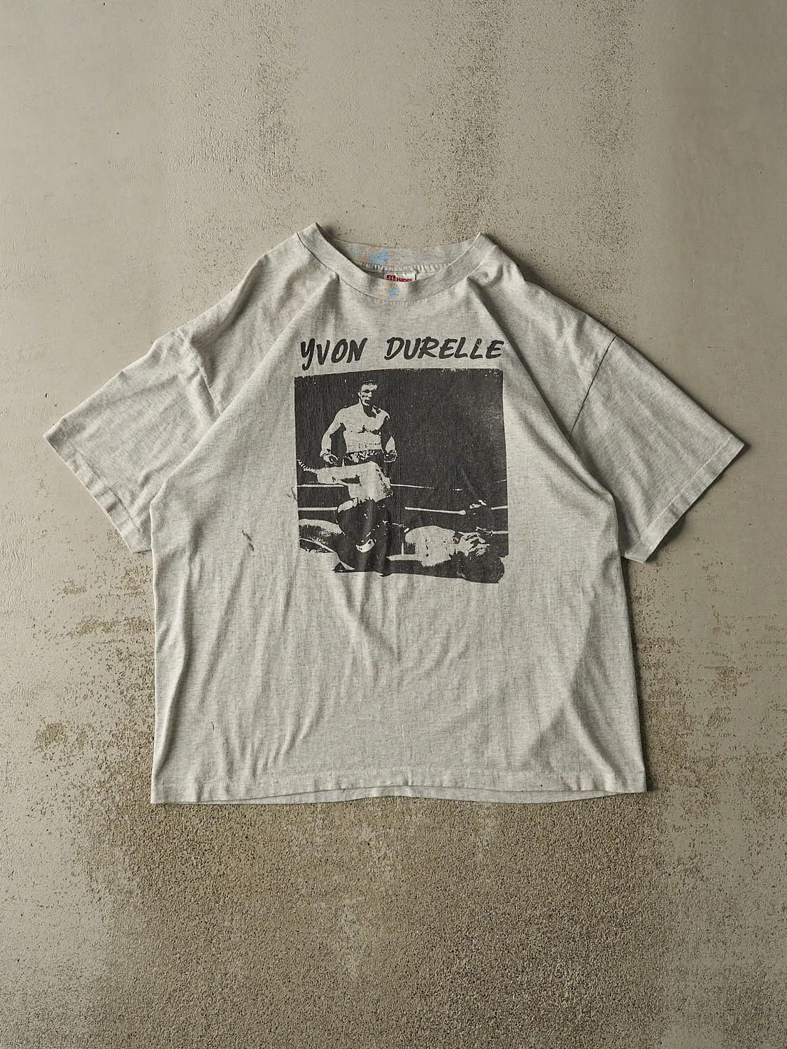 Vintage 90s Heather Grey Yvon Durelle Boxing Tee (XL) sold by Rebalance Vintage