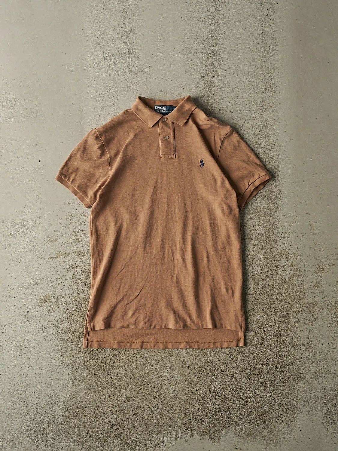 Vintage 90s Beige Polo Embroidered Quarter Button Tee (S/M) sold by Rebalance Vintage