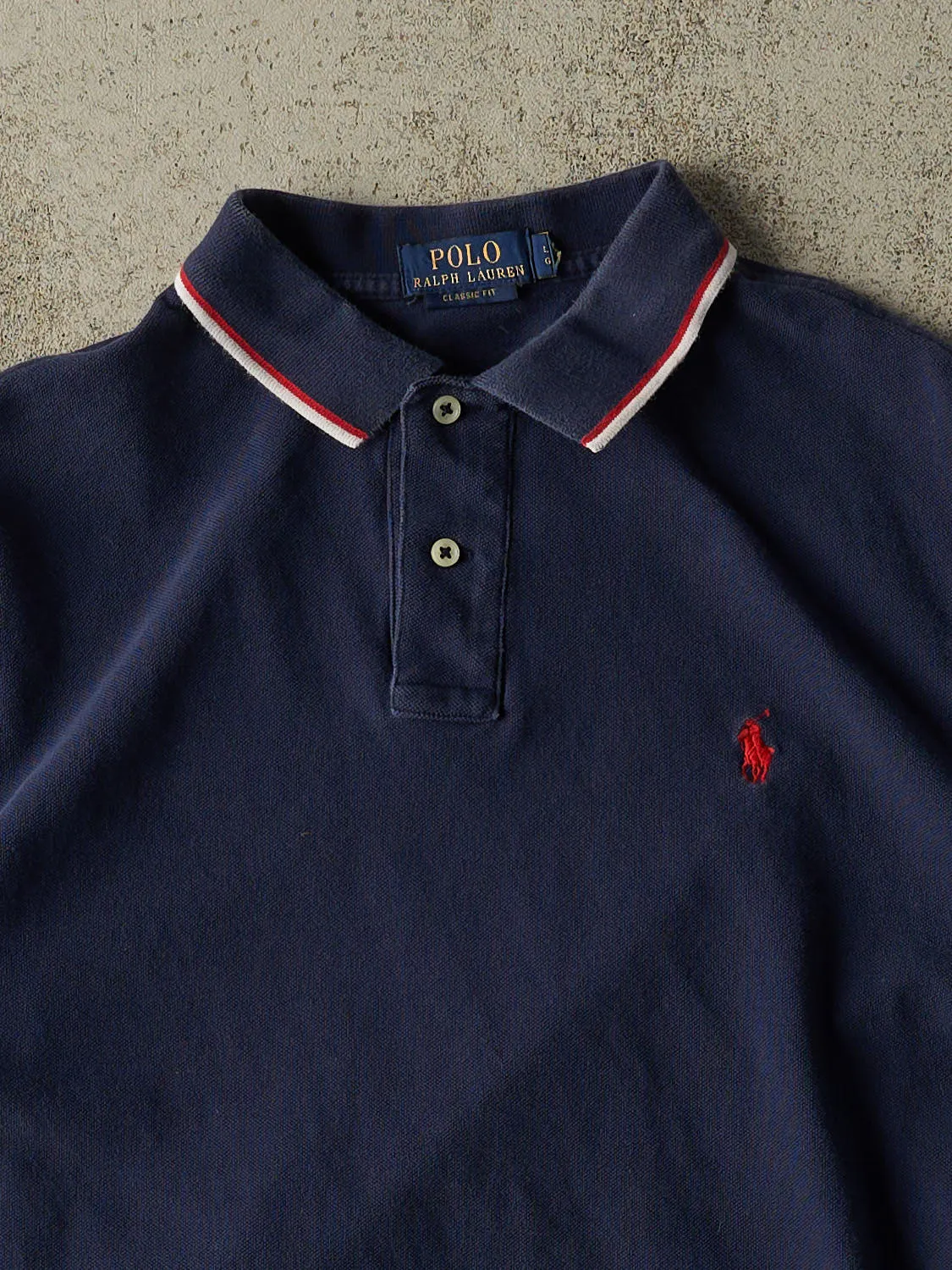 Vintage Y2K Navy Blue Polo Embroidered Quarter Button Tee (M/L) sold by Rebalance Vintage product image thumbnail 2