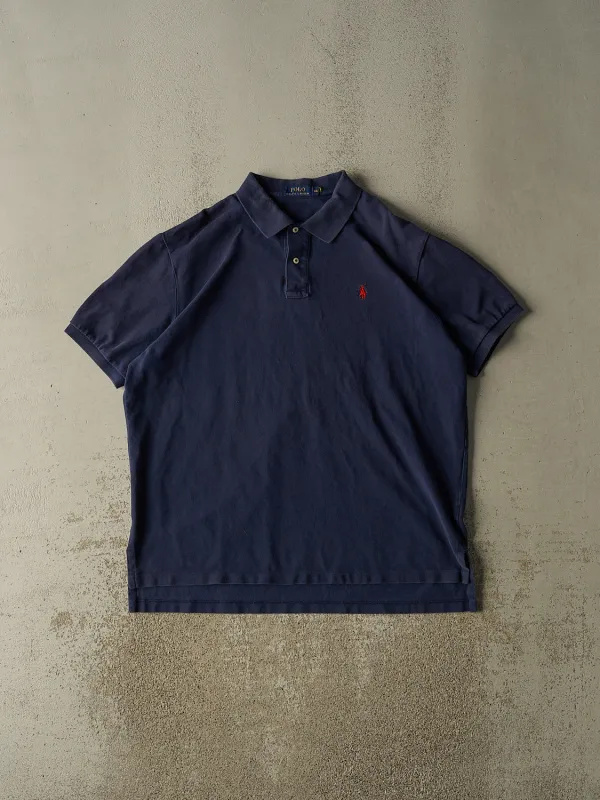 Vintage Y2K Navy Blue Polo Embroidered Quarter Button Tee (XL/XXL) sold by Rebalance Vintage