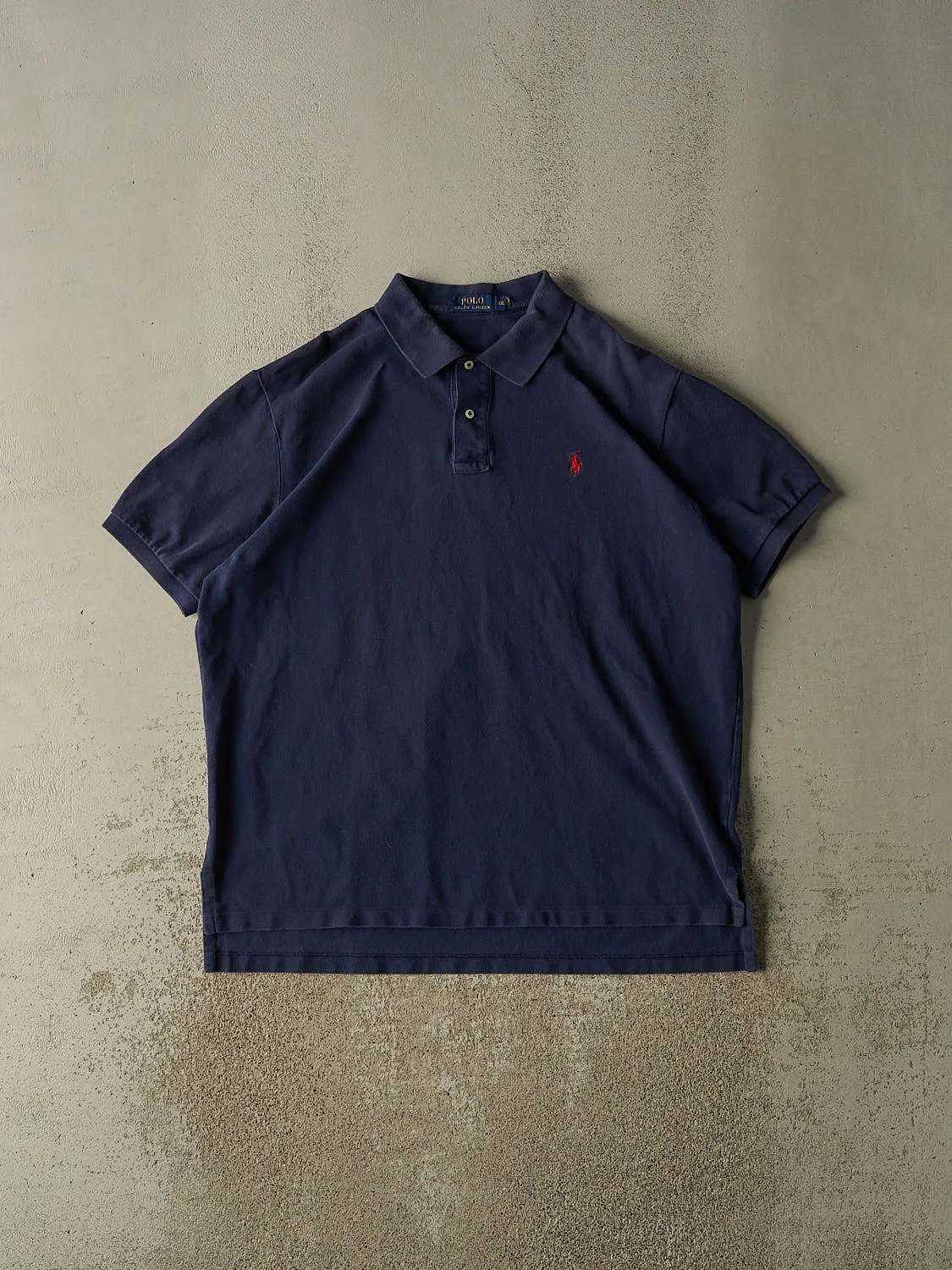 Vintage Y2K Navy Blue Polo Embroidered Quarter Button Tee (XL/XXL) sold by Rebalance Vintage