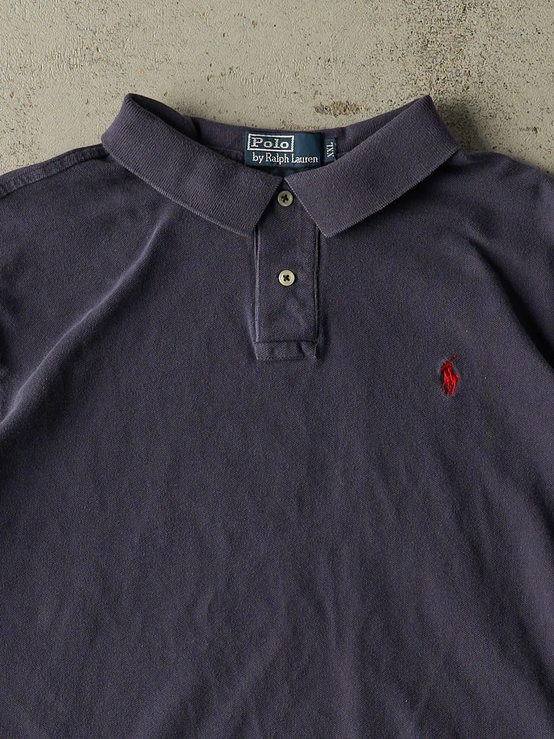 Vintage 90s Navy Blue Polo Embroidered Quarter Button Tee (L/XL) sold by Rebalance Vintage product image thumbnail 2