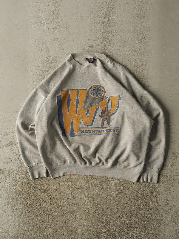 Vintage 80s Grey West Virginia University Mountaineers Boxy Crewneck (S/M) sold by Rebalance Vintage